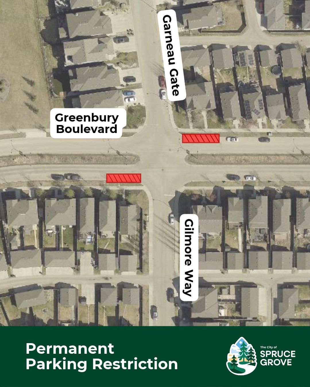 Permanent Parking Restriction Greenbury Boulevard Garneau Gate Gilmore Way Spruce Grove