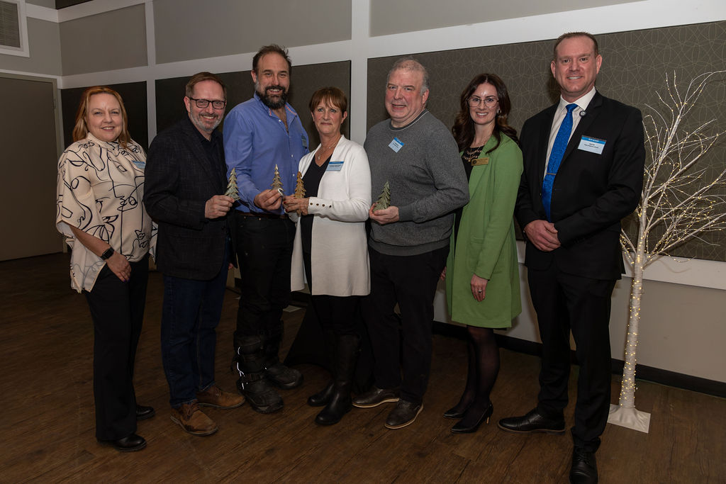 Outgoing board and committee members were presented with gifts at the Recognition event on Feb. 12, 2026. From L to R: Councillor Erin Stevenson, Bruce Mullett, Kelly John Rose, Charlene Bell, Jeff Tokar, Councillor Danielle Carter, and Mayor Jeff Acker.